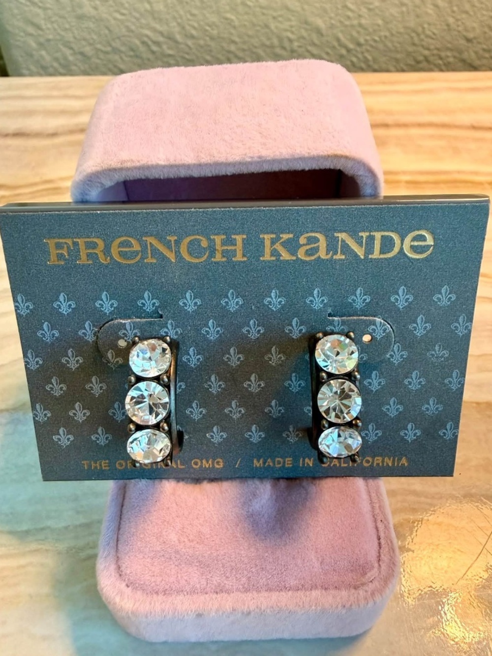 French Kande | Graphite Huggie Earrings With Clear Swarovski Crystals